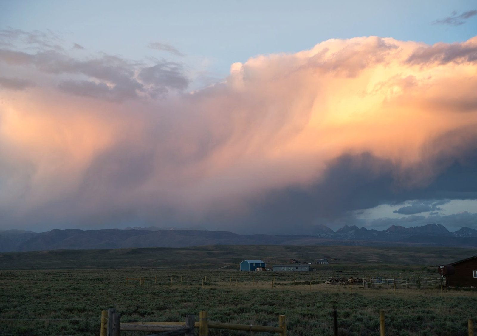 Dusk clouds glowing over the open Wyoming plains